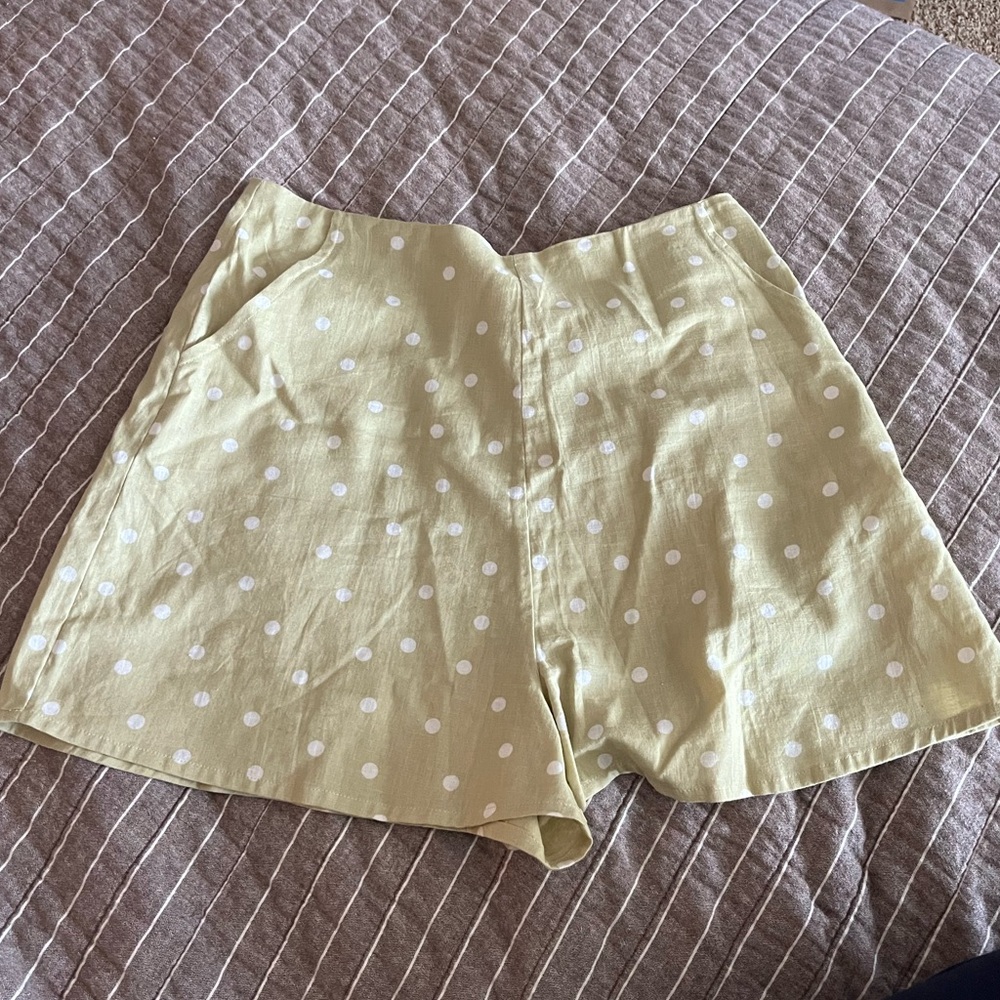 Green Polka Dot Linen Shorts Asos